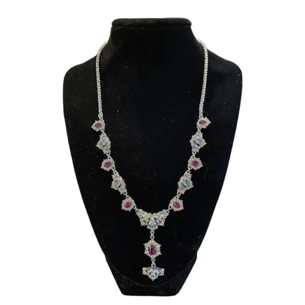 Multicolor Crystal & Stone Cluster Lariat Necklace